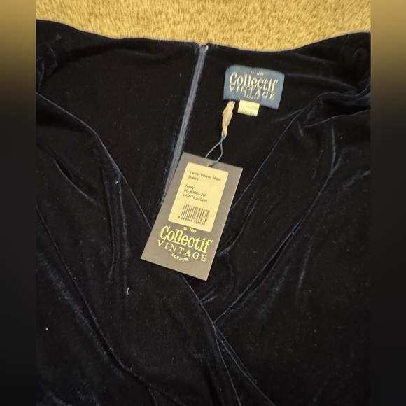 Collectif Size 16 Navy Velvet Maxi Dress - Picture 2 of 3